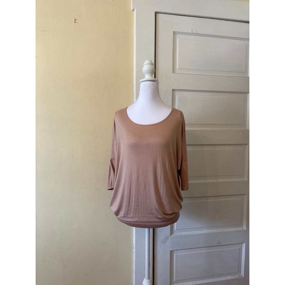 Dolman top tunic blouse t-shirt scoop neck beige basic nude classy wedding work
